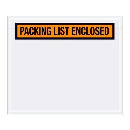 The Packaging Wholesalers Panel Face Envelopes, "Packing List Enclosed" Print, 6-1/2"L x 5"W, Orange, 1000/Pack ENVPQ25